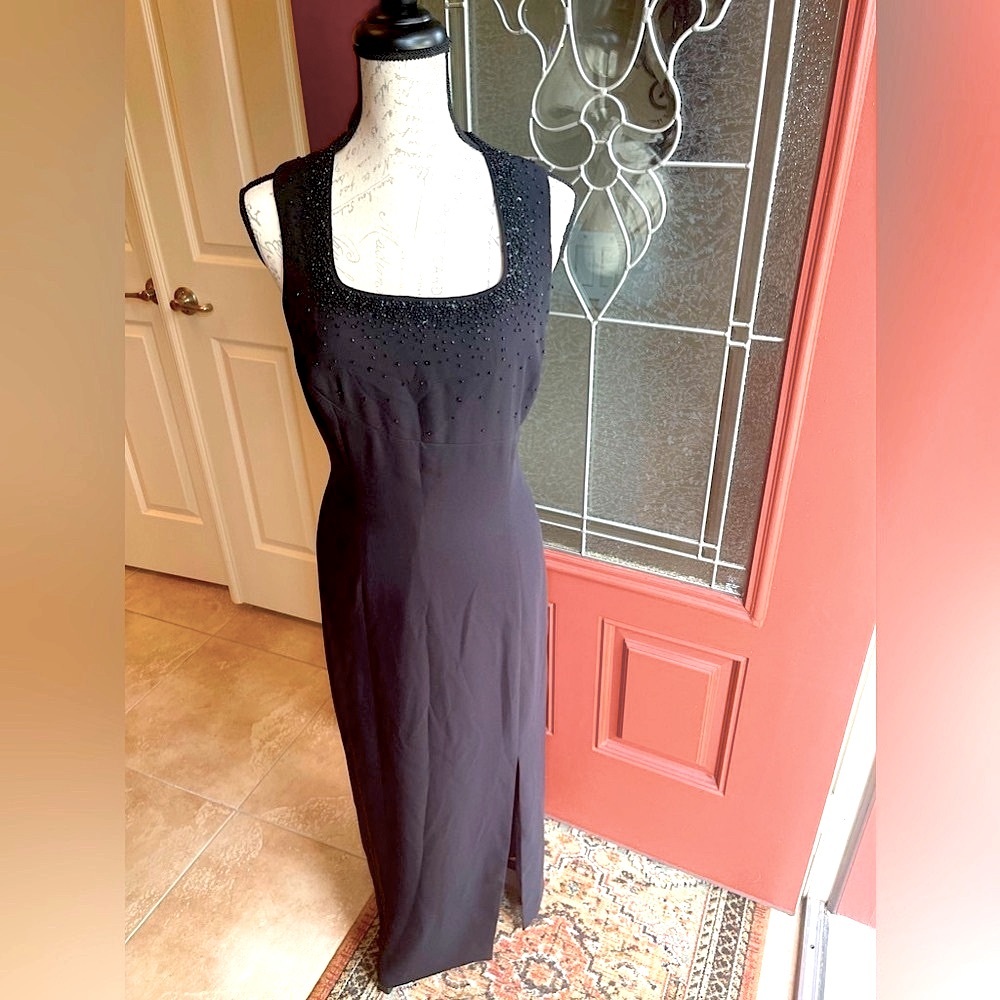 Vintage Black Beaded Formal Dress by Liz Claiborne size 12 - Picture 2 of 16